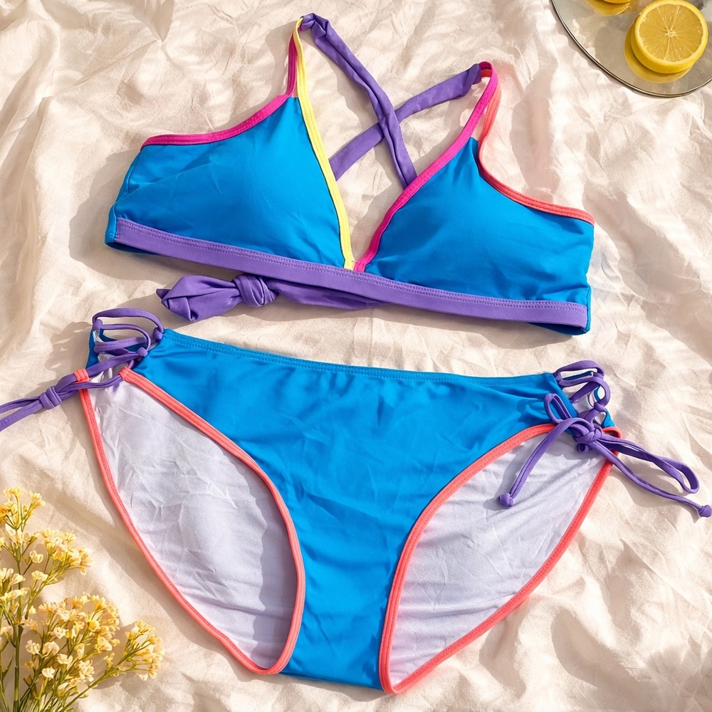 SALE! Blue Colorblock Bikini with Bright Detailing